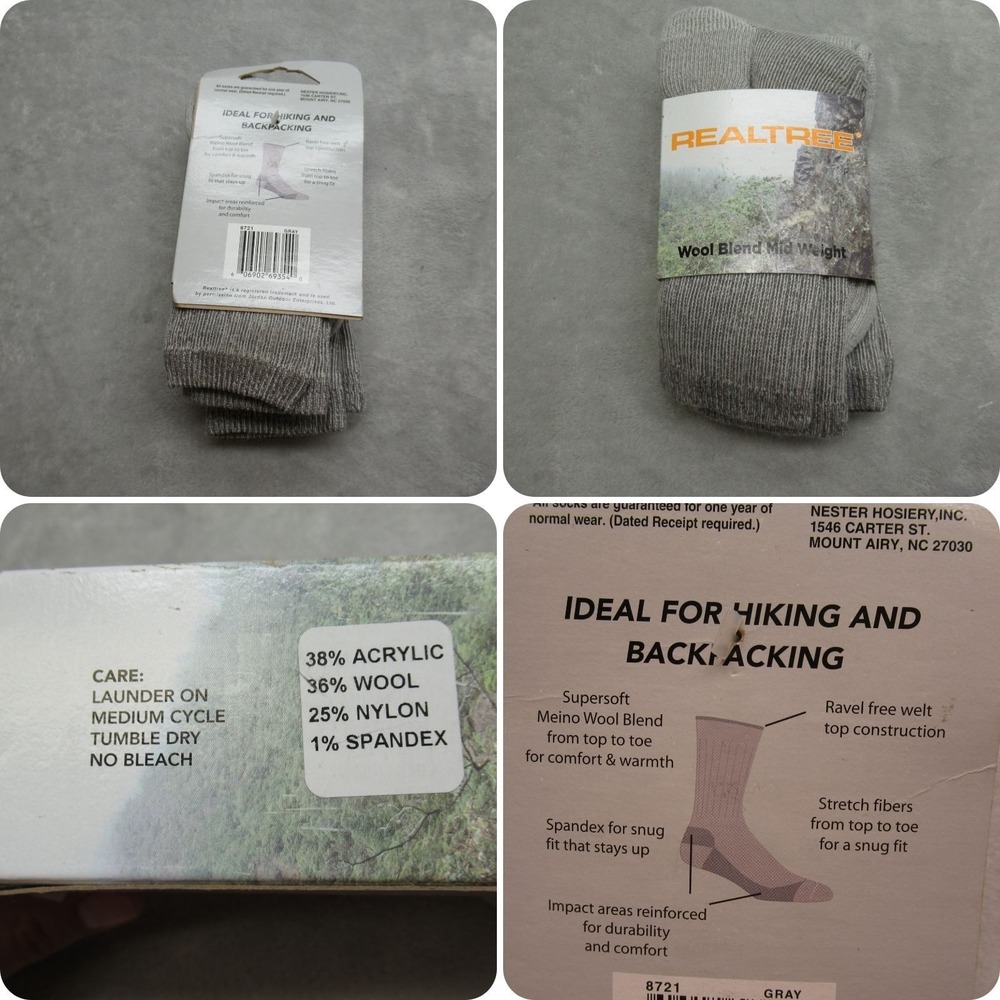 Realtree‎ Socks Womens Medium 6-10 Gray Mid Weight Wool Blend NEW
